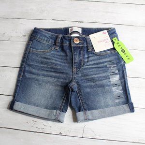 So Girl's Denim Blue Jean Shorts Size 6 Mid Rise Midi Adjustable Waist